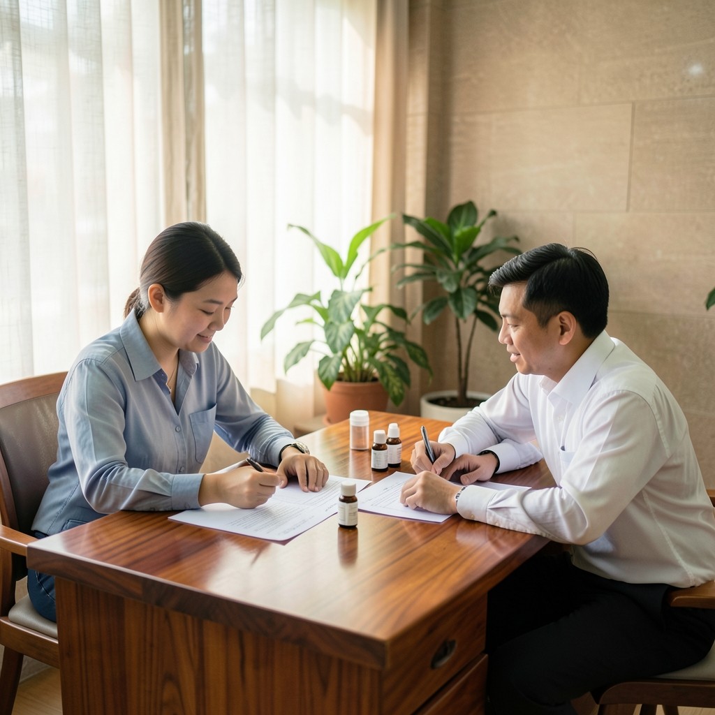 Researchers reviewing personal care packaging notes in a bright Hanoi workspace